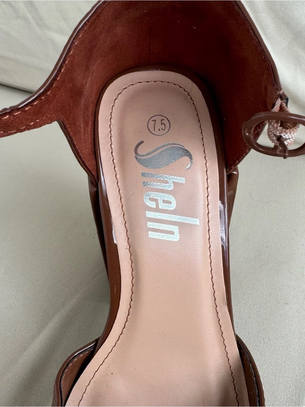 SheIn Women’s Brown Patent Platform Block Heel Pumps Ankle Strap Size 7.5